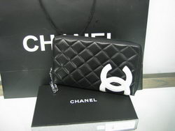 AAA Chanel Leather White CC Logo Long Zipper Wallet 26710 Black Online